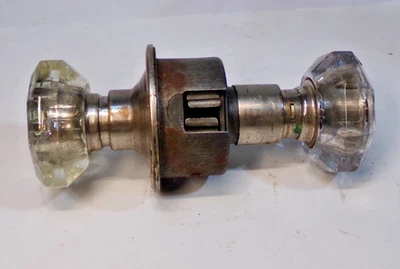 JUEGO DE PERILLAS DE PUERTA de cristal/vidrio vintage perillas de puerta de ocho lados con llave (sin llave) Foto 1 de 4