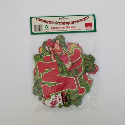 Vintage Amscan Merry Christmas Garland Banner Red Green Elves Holiday - Image 1 of 2