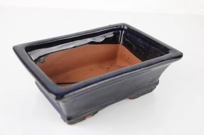VASO BONSAI Rettangolare SMALTATO Blu Scuro Stile Giapponese Terracotta - Immagine 1 di 4