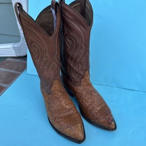 Tony Lama Boots Mens 9EE Brown Ostrich Quill Leather Western Cowboy Made in USA - Picture 1 of 11