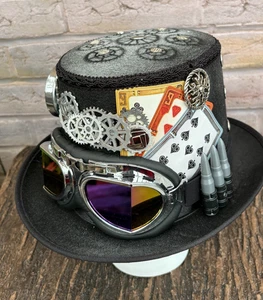 Sombrero de copa Steampunk negro engranajes gafas calibre balas tarjetas 60 cm (35) - Imagen 1 de 8