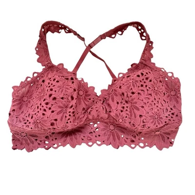 Aerie Lace Bralette Sz XL Dusty Rose Floral Triangle Wireless Adjustable Padded - Image 1 of 4