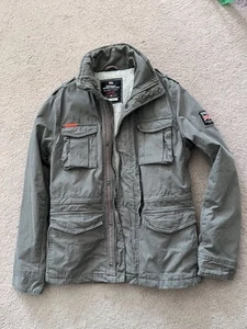 Superdry Mens Jacket Classic Rookie Military Men’s Jacket Khaki Small. TEAR - Picture 1 of 13