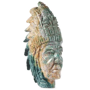 SMQ 3.3" Indian Head Bust Statue Ocean Jasper Crystal Stone Skull Ornaments N... - Picture 1 of 8
