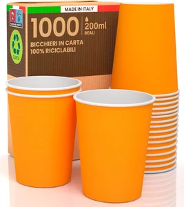 1000 Bicchieri in Carta 200Ml ARANCIONE Made in Italy Ecologici Biodegradabili M - Foto 1 di 12