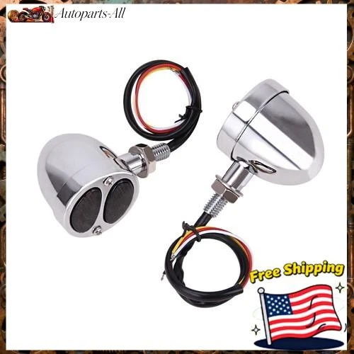 Indicadores de luz LED intermitentes rojos ámbar rojo 12V cromados para motocicleta Foto 1 de 4