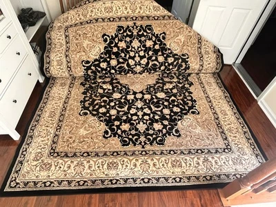 Dynamic Rugs Bazaar Trim 01 Area Rug Black Beige Floral Medallion 8x10 feet - Image 1 of 4