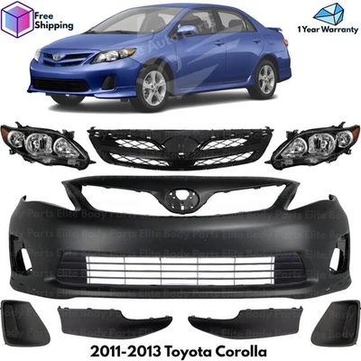 Front Bumper Cover Primed Plastic & Headlights Kit For 2011-2013 Toyota Corolla Foto 1 de 4