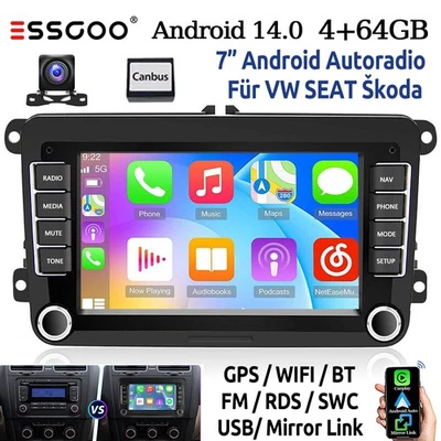 4+64G DAB+ Android 14 Autoradio Apple Carplay Per VW Golf 5 6 Passat Touran Navi - Immagine 1 di 4