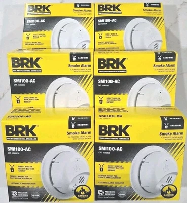 BRK First Alert SMI100-AC Hardwired Smoke Alarm with Battery Backup (6 Pack)