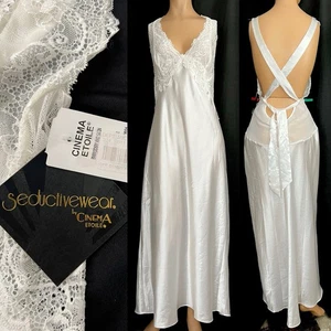 NEU Vintage Cinema Etoile Seductivewear weiß Satin & Spitze langes Nachthemd XL Braut - Bild 1 von 21