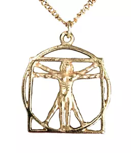 Da Vinci Vitruvian Man Anhänger vergoldet Handarbeit in massivem Zinn (WA) DVMPG - Bild 1 von 3