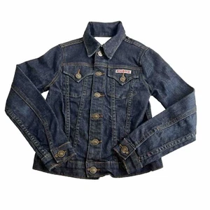 Hudson Girls Denim Jean Jacket Size S 6-7 Blue Dark Wash Button Front Youth Kids - Picture 1 of 10