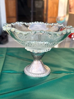 Plato de caramelo pedestal de plata esterlina con peso de vidrio estriado Duchin Creation de colección Foto 1 de 4