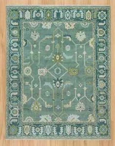 Alfombra de lana Oushak anudada a mano verde azulado 4x6, 5x8, 6x9, 8x10, 9x12, 10x14. - Imagen 1 de 9