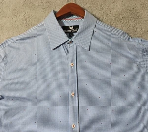 Buttercloth Short Sleeve Shirt Mens Size Large Blue Polka Dot Cotton Stretch - Picture 1 of 7