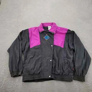 PUMA Jacket Womens Medium Black pink Vintage 80s 90s Stretch Full Zip Aztec - Picture 1 of 16