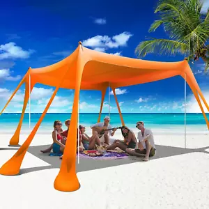 Beach Canopy Beach Tent Pop up Shade 10X10Ft Sun Shelter UPF50+ with 8 Sandbags- - Picture 1 of 7