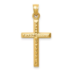 Real 14kt Yellow Gold Hollow Diamond-cut Cross Pendant - Picture 1 of 6