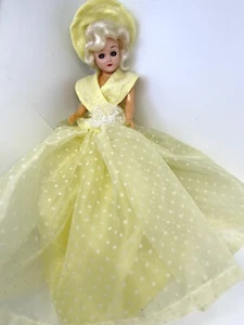 Vintage 50’s Plastic Doll Blinking Eyes Banded Arms Head Blonde Yellow Dress - Picture 1 of 9
