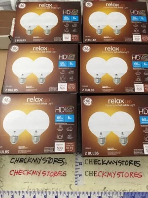 6X2PK GE RELAX LEd Dimmable HD Light bulbs G25 Relax 6 watt (Replaces 60 watt)  - Image 1 of 4