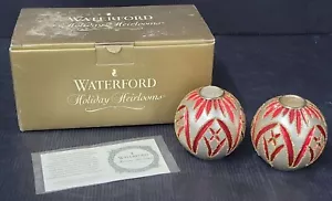 Waterford Holiday Heirlooms Pair Candlestick Holder Gold Red 2002 - Picture 1 of 3