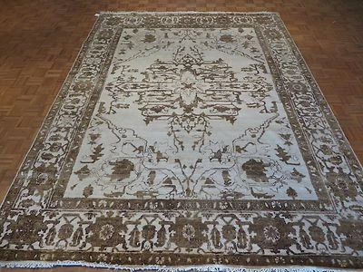 Alfombra oriental 9 X 12 anudada a mano marfil bambú seda G1416 Foto 1 de 4