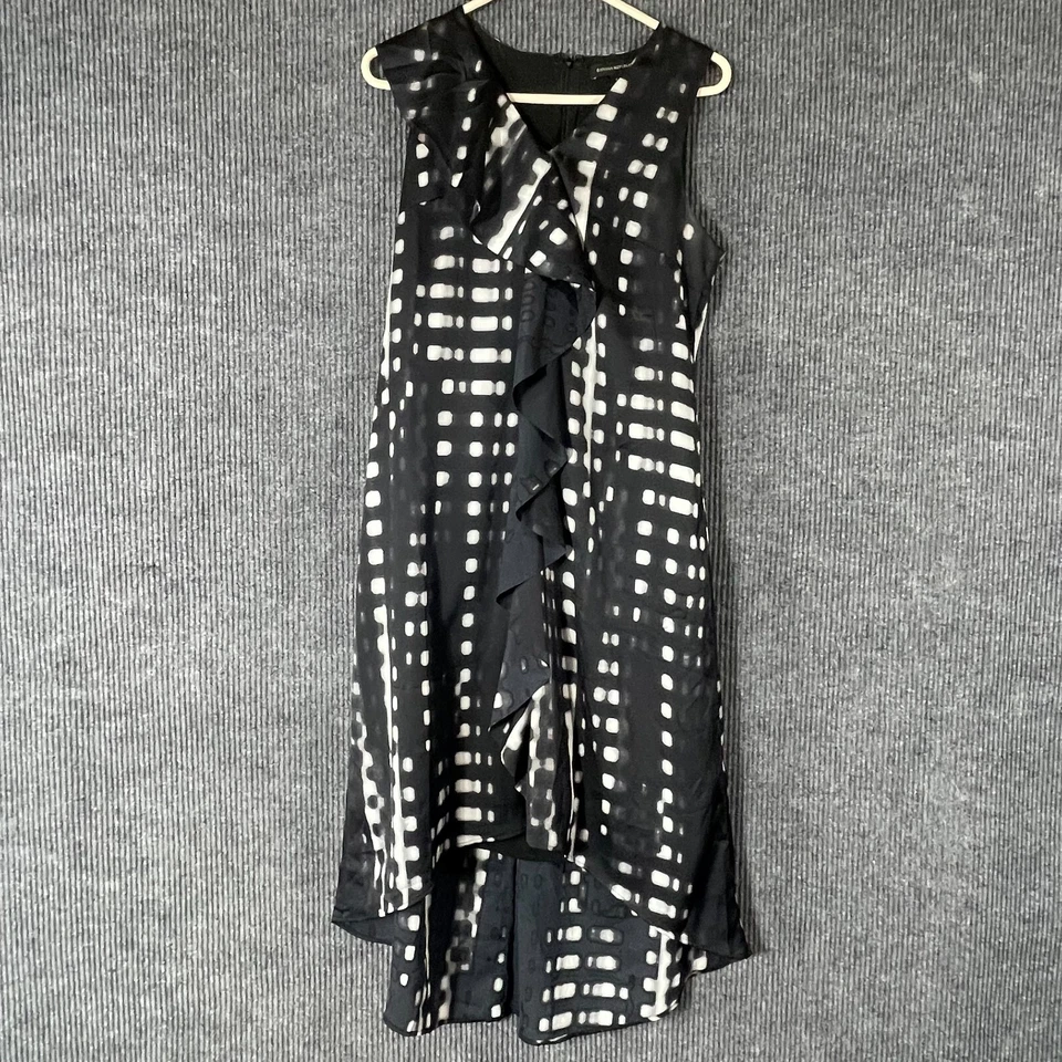 Banana Republic Dress Womens 8 Black Lined Ruffle AOP Sleeveless Zip Up Flow - Image 1 of 4