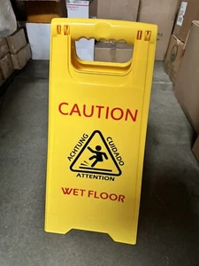 Brand New Caution Wet Floor Sign In English And Spanish 25” Height Yellow - Picture 1 of 2