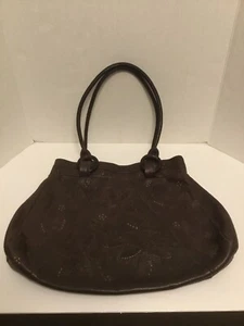 J JILL Brown Leather Tote Handbag Satchel Shopper Whipstitch Hippie Boho Hobo  - Picture 1 of 6