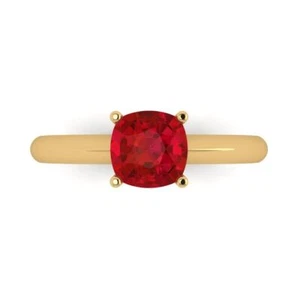 1.5Ct Cushion Sim Pink Tourmaline Solitaire Cocktail Ring 14K Yellow Gold - Picture 1 of 11