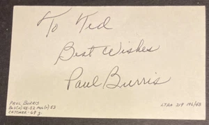 PAUL BURRIS signed/autographed index card 1948-1953 MILWAUKEE BRAVES (D.1999) - Picture 1 of 4