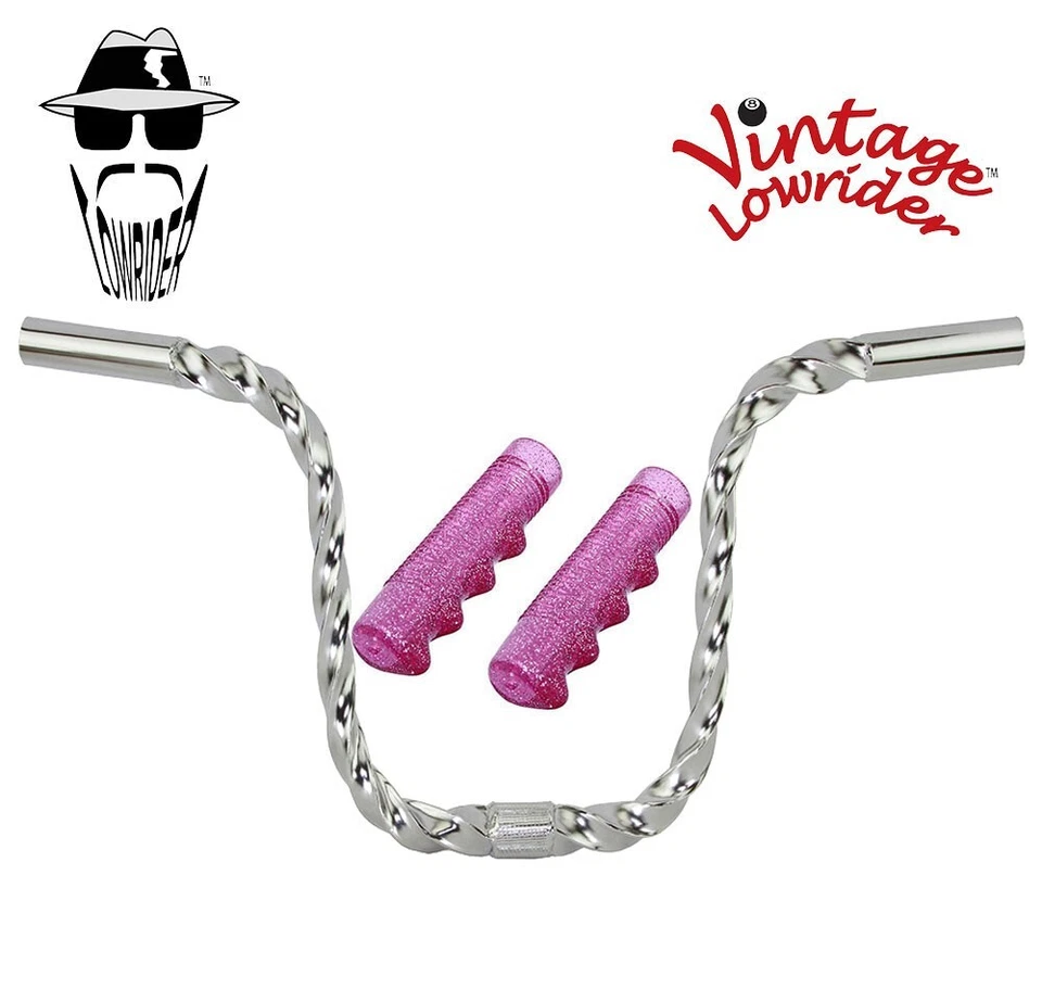 Manillar Lowrider 9" Cuadrado Torcido Cromo U 25.4mm y 120mm Empuñaduras SPARKLE. Foto 1 de 1