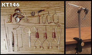 21 Peice Fly Tying Tool Kit w/Chrome Rotating Vise - Ceramic Bobbins - KT146 - Picture 1 of 7