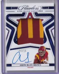 AMON RA ST. BROWN 2023 FLAWLESS COLLEGIATE PATCH AUTO #D 08/15 JERSEY # USC - Picture 1 of 2