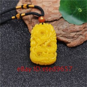 Necklace Charm Pendant Jade Chinese Dragon Yellow Gifts Amulet Natural Jewelry