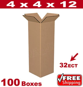 100 4x4x12 Cardboard Mailing Packing Shipping Box 200# /32 ECT Corrugated Carton - Picture 1 of 1