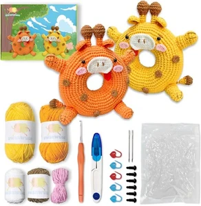 Crochet Kit for Beginners 2PCS Giraffe,Easy Instructions,DIY Animal Crochet Kit - Picture 1 of 7