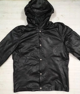 Men's Real Leather Button Up Shirt With Hood Full Sleeve & Hood Leather Shirt 5X - Picture 1 of 4
