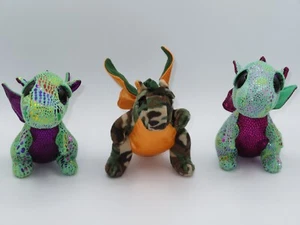 TY Beanie Baby Boos RAZOR the Camouflage Dragon Stuffed Animal Plush LOT Cinder - Picture 1 of 5