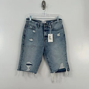 Frame La Beau Bermuda Cut Off Shorts Womens 25 Distressed Denim High Rise Cotton - Picture 1 of 15