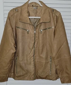 Ladies Joujou Weathered Moto Coat Jacket Plus Size Beige - Picture 1 of 5