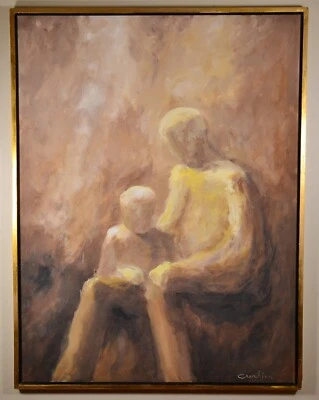 Pintura de retrato abstracto moderna firmada vintage original de CURTIN HARRIS STRONG Foto 1 de 4