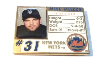 NEW YORK METS PIN MIKE PIAZZA PIN PHOTO CARD COLLECTOR VINTAGE BASEBALL MLB PIN - Image 1 of 3