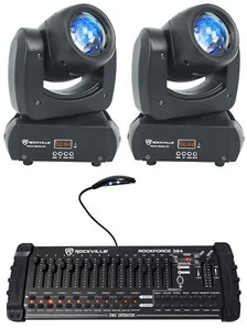 (2) Rockville Rock Beam DC DJ Club Stage Pro Moving Head Lights+DMX Controller - Picture 1 of 12