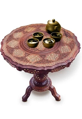 18" Wooden Round Beautiful Brass Carving Design Side Table, home, room decor - Image 1 of 4