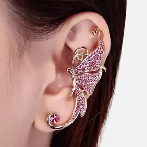 Pink and Gold Butterfly Ear Cuff, Butterfly Ear Wrap, Butterfly Climbing Earring - Picture 1 of 5