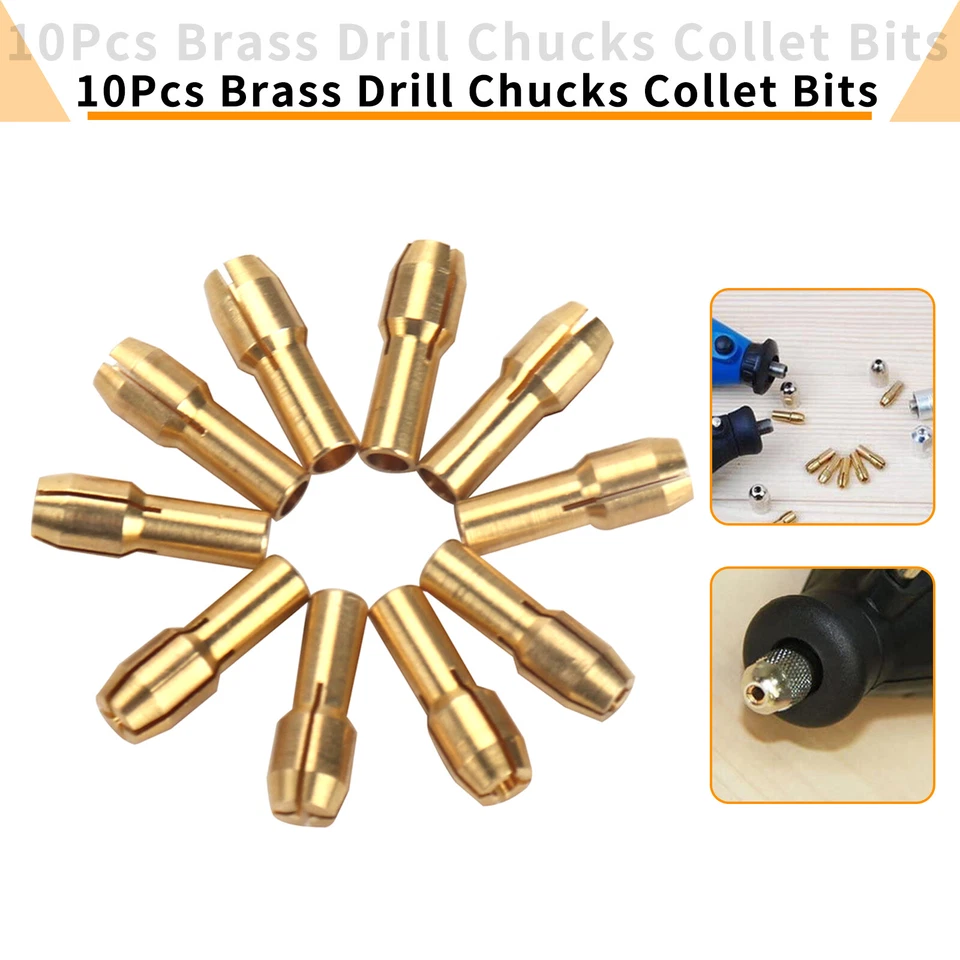 10Pcs 0.5mm-3.2mm Brass Drill Chuck Collet Bit Adapter F Dremel Rotary Tools Kit - Image 1 of 4