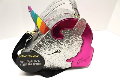  Betsey Johnson Unicorn Insulated Lunch Tote Crossbody Silver Glitter NWT - Image 1 of 4