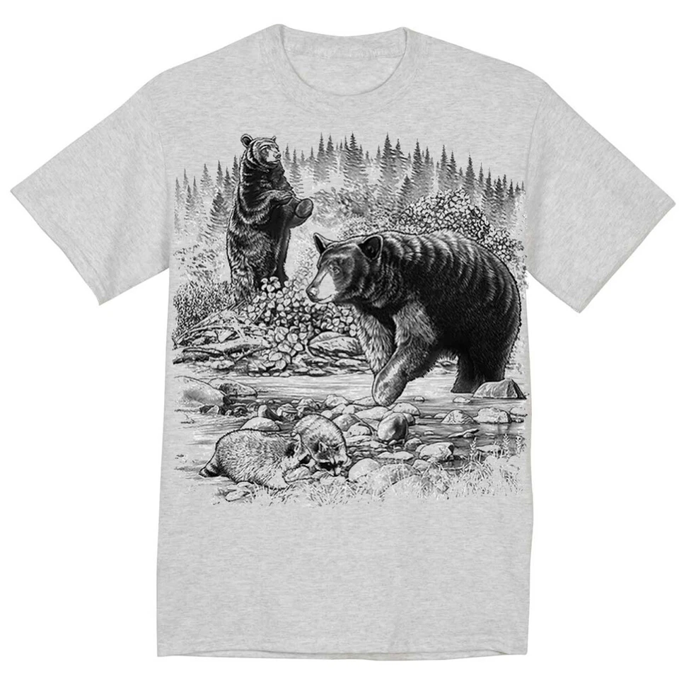 Big and Tall T-shirt Black Bear Raccoon Nature Wildlife Gray Tee Shirt Mens Gift - Image 1 of 1
